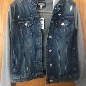 NWT Express Sweatshirt Sleeve Hooded Denim Jacket